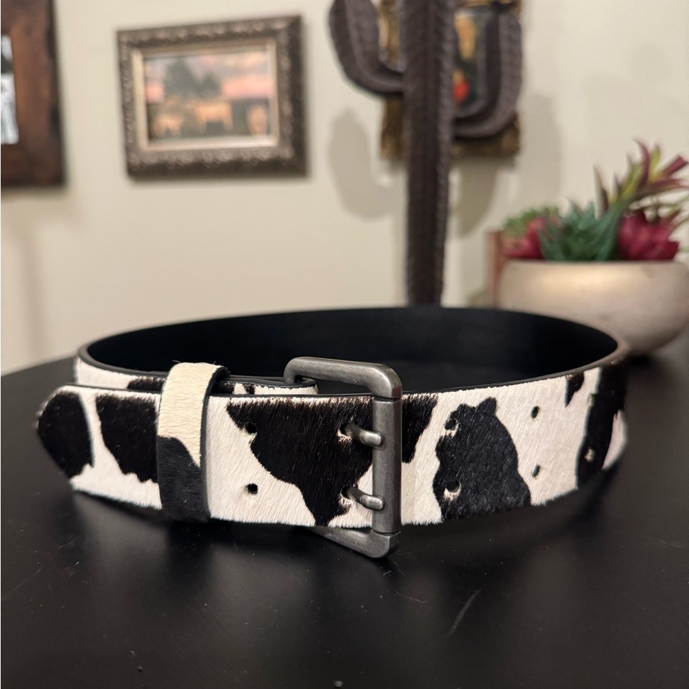 Black and White leather cowBelt